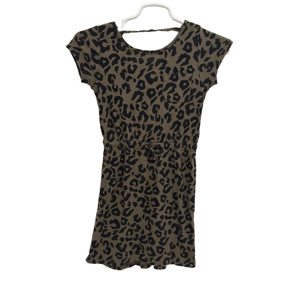 Treasure & Bond Girls Large 10 / 12 Dress Khaki Green Leopard Print Short Sleeve - Picture 1 of 11